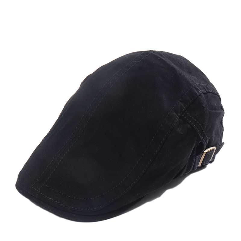 Spring Summer Men's Hats Duckbill Berets Hat for Male Washed Cotton Solid Golf Visors Herringbone Flat Caps Casquette: Black