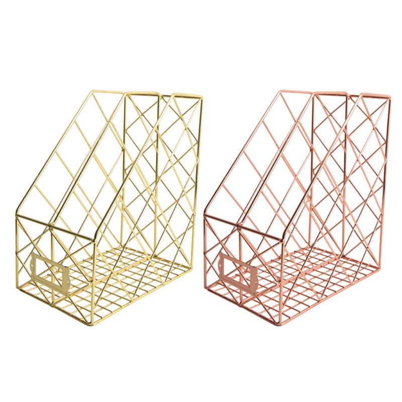 Nordique fer forgé grille porte-fichiers Simple Double couche bureau étagère livre stockage H3CA