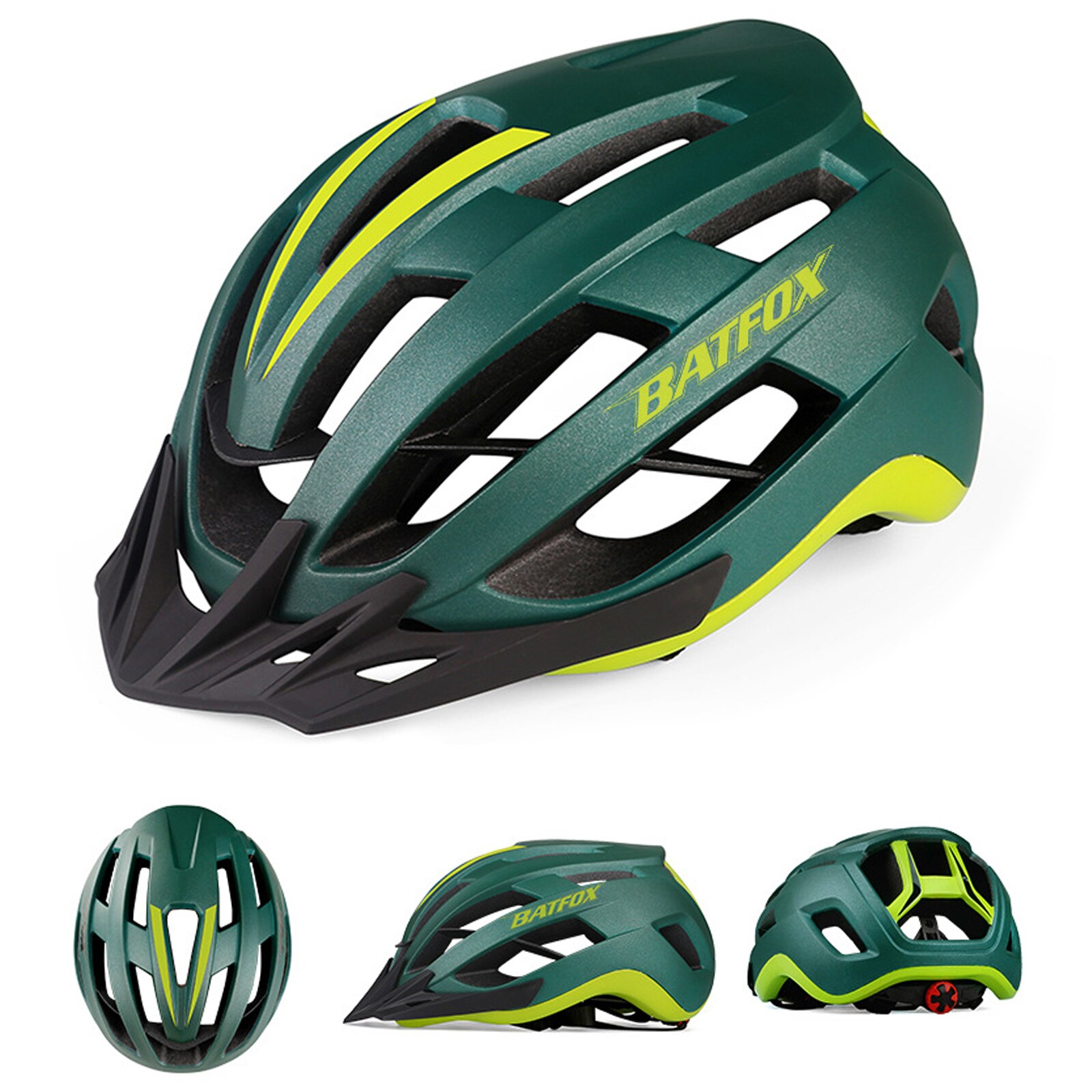 Fietshelm Lichtgewicht Verstelbare Helm Mountain Racefiets Helm Met Afneembare Zonneklep Quick-Release Unisex: Dark green