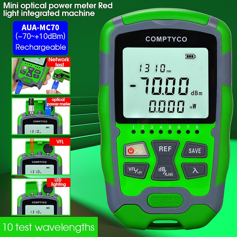 COMPTYCO AUA-MC70 Optical Power Meter 4 in 1 Multifunction Fiber Network Cable Tester Visual Fault Locator 1-50MW(optional)