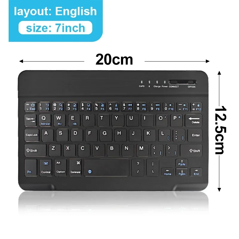 Teclado inalámbrico recargable con Bluetooth de 7/10 pulgadas para teléfonos móviles, tableta, ruso, español, francés, AZERT, Android, ios y Windows: Azul