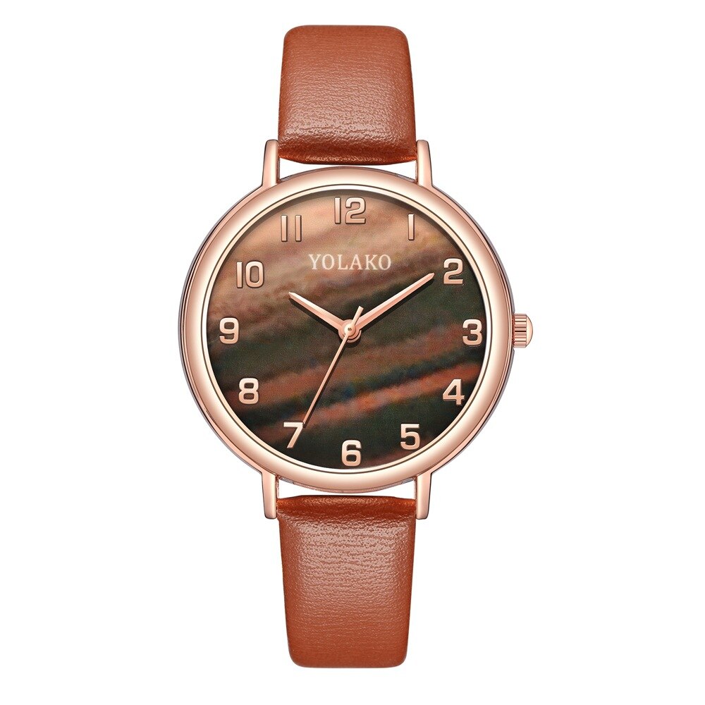 Rose Goud Groen Dames Horloge Ins Populaire Arabisch Cijfer Dameshorloge Unieke Malachiet Leer Mode Vrouwen Horloge: 06