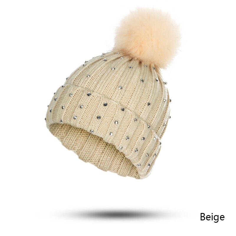 GROUPJUMP-Gorro con pompón de punto para niño, gorros, gorros para niña, gorros con diamantes de imitación, gorro para niño