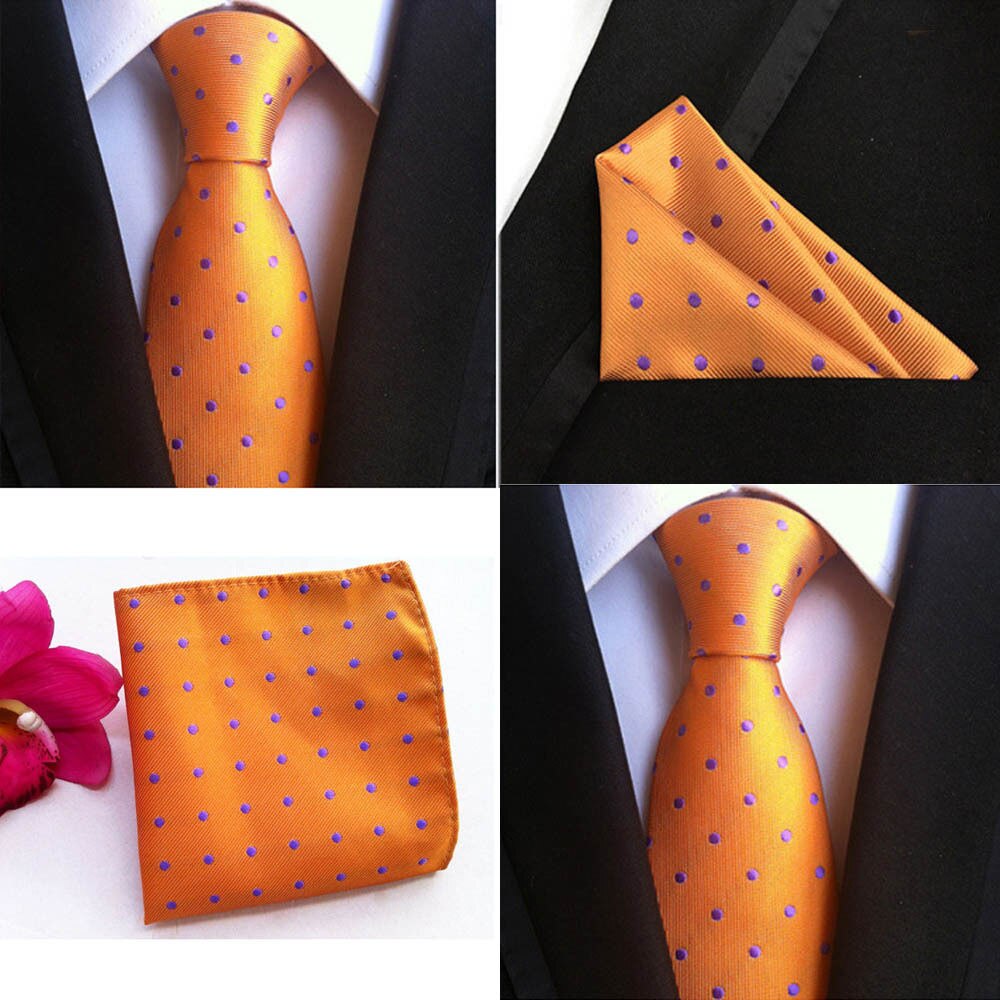 Herenset van s 100%  zijden stropdassen (zakdoeken) effen stippen bloemen stippen bruiloft feest pochet stropdas zakdoek: Eerste 18a