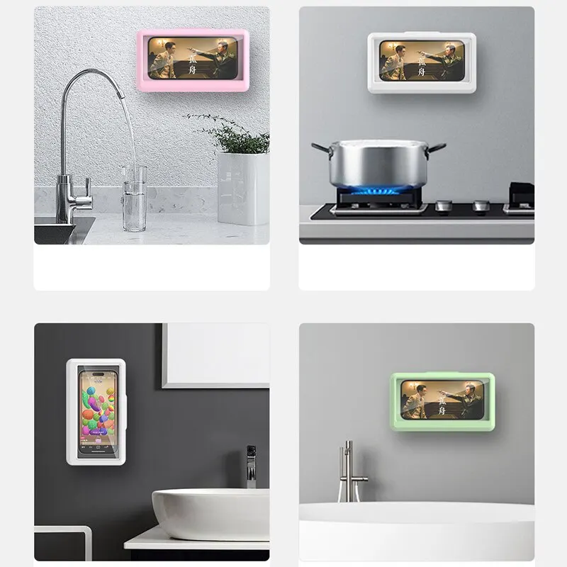 Support de téléphone étanche pour salle de bain, boîte de support murale pour téléphone, écran tactile auto-adhésif, support de téléphone, rangement d'étanchéité pour douche