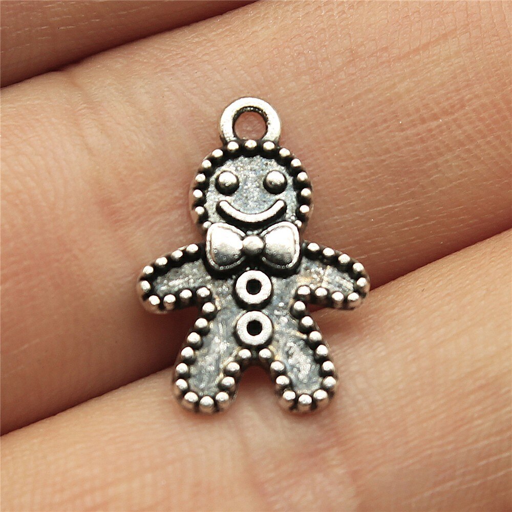 WYSIWYG 30pcs 18x12mm Charm Gingerbread Man 3 Colors Tie Bow Boy Charms Cute Boy Pendant Charms For Jewelry Making: Antique Silver Plated