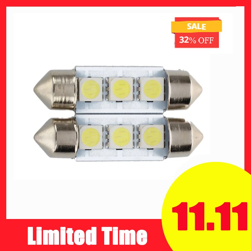 2x C5W 3 Led Smd 5050 36Mm Xenon Witte Lamp Plaat Shuttle Slingers Koepel Plafond Lamp Auto Licht