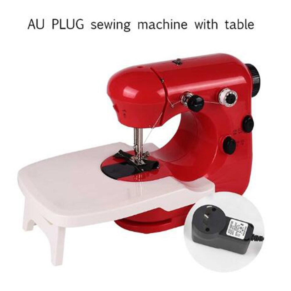 INNE Mini Red Sewing Machine Dual Speed Portable Household Foot Pedal Multilingual manual Adaptor Automatic winding Machines: AU PLUG WITH TABLE