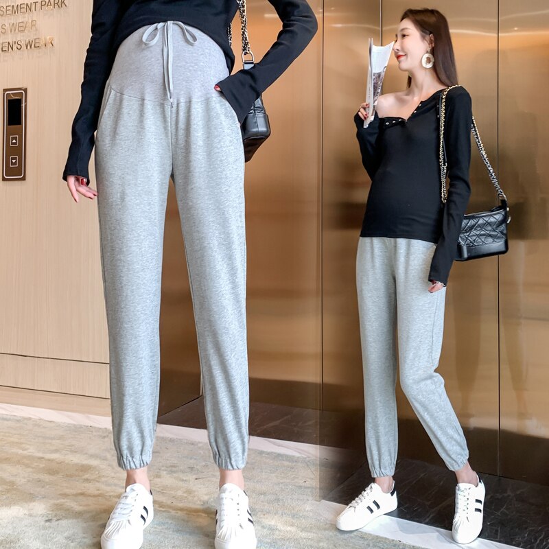 853# Spring Autumn Cotton Maternity Pants Adjustable High Waist Belly Casual Clothes for Pregnant Women Pregnancy Sweatpants
