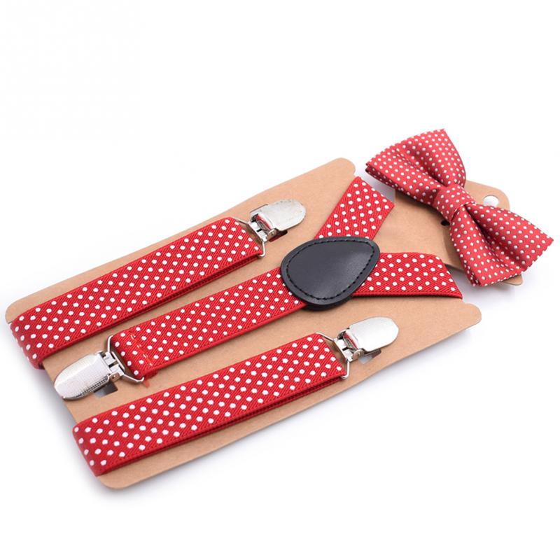 Conjunto de tirantes elásticos para niños, para bebés, para niños, con lunares y lazos: Red