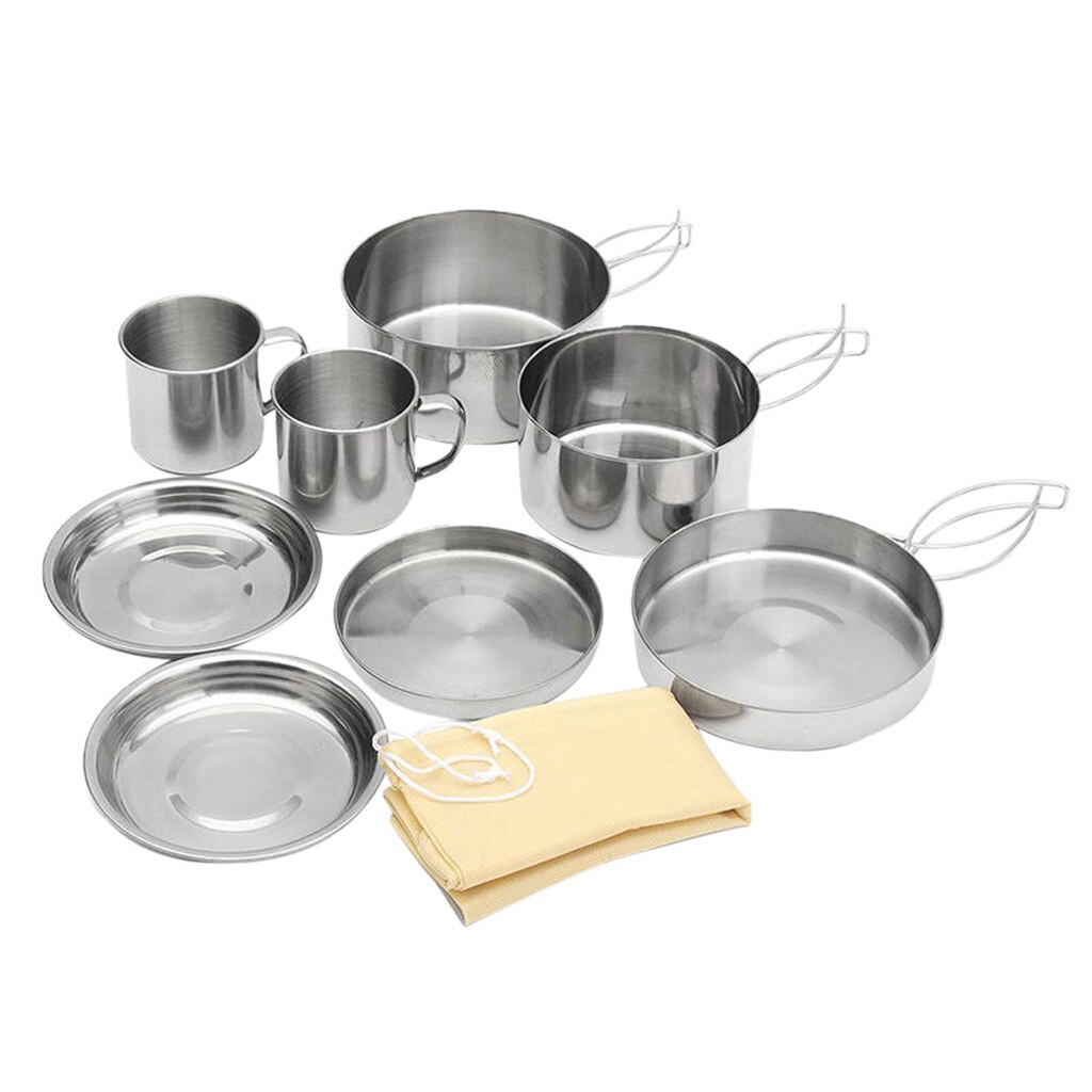 Stainless Steel Cooking Pots Set - Camping Hiking Picnic Garden Barbecue BBQ ... Outdoor Sport Cookware Set