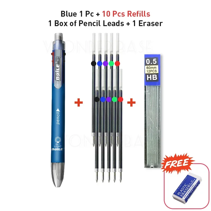 Flerfarget 6 in 1 kulepenn med påfyll stifte 5 farger rullekulepenn og 1 blyantstift multifunksjonspenn: Lysegrønn