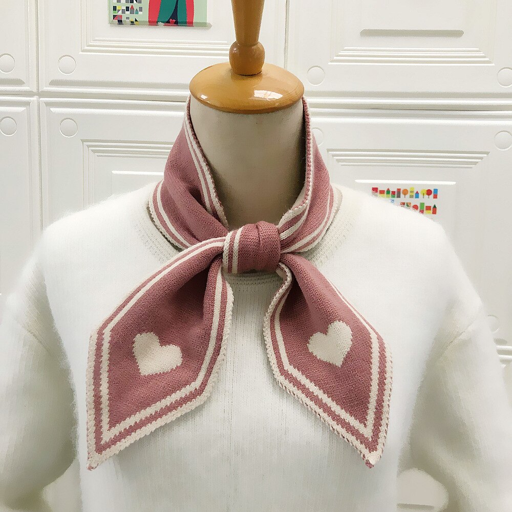 Forår strik uld kvinde tørklæde kærlig hjerte ren farve halstørklæde bufanda mujer hår tørklæde 95-9.5cm dame tørklæder hovedbeklædning: Lyserød