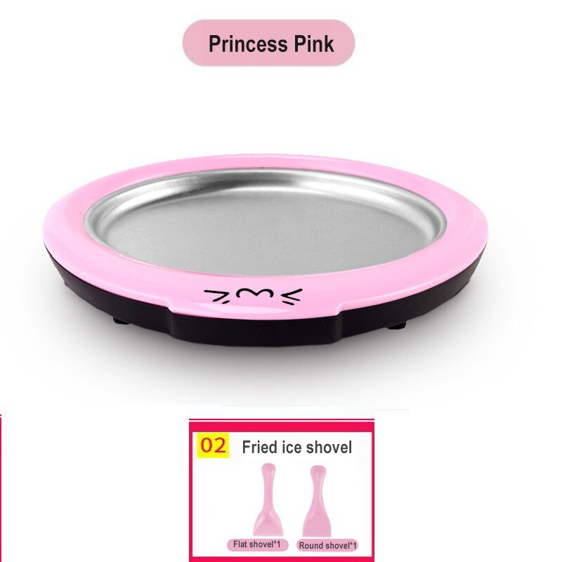 Mini Ice Cream Maker Cartoon Fried Ice Machine Fried Yogurt Machine Pan Home Stir Yogurt Machine with 2pcs Fried Ice Shovel: Pink