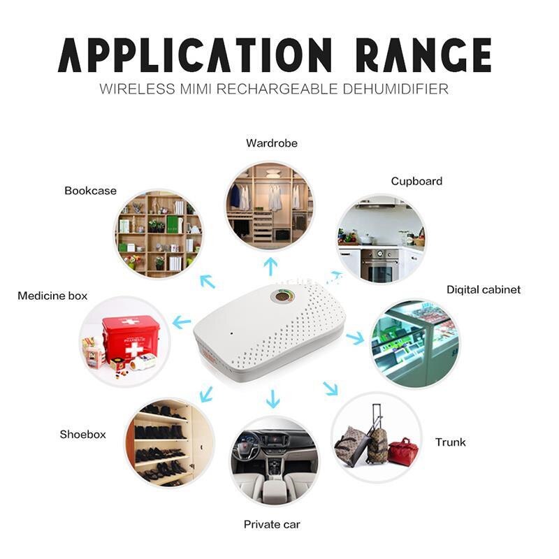 Mini Wireless Rechargeable Dehumidifier With EU/US Plug Air Dryer For Home Office Bathroom Trunk Shoebox Cupboard