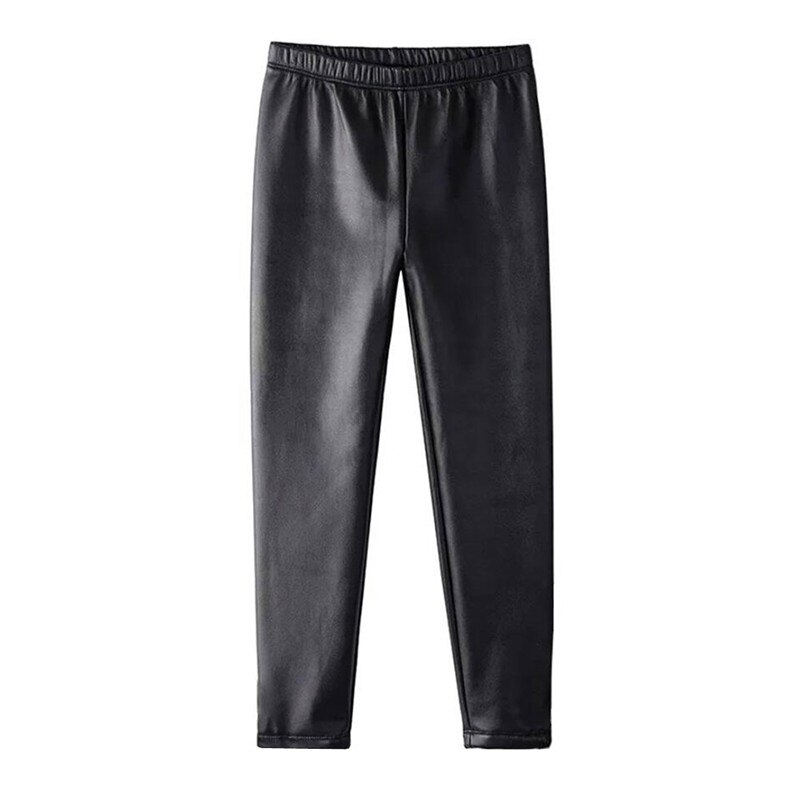 Pantalon en simili cuir pour fille, legging moulant en simili cuir, noir, printemps-automne