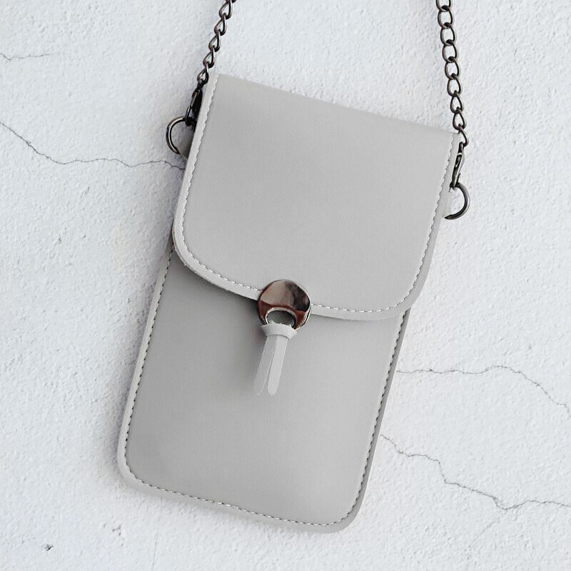 Touch Screen Transparent Cell Phone Purse Women Girls Small Leather Cross Body Handbag Mini Shoulder Bag Card Coin Wallet: Light Gray