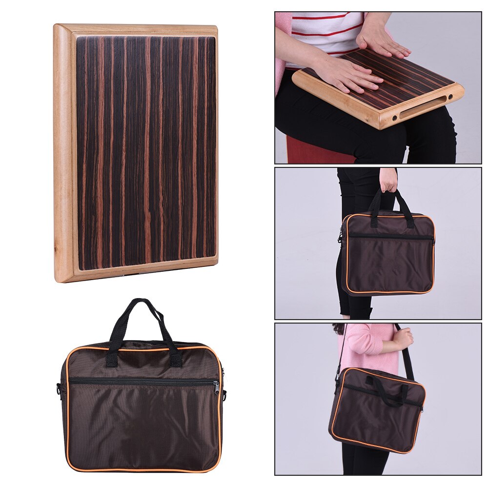 Travel Cajon Drum Flat Hand Drum Zebra Wood Persussion Drum Instrument for Rhythm Sense Practice 31.5 * 24.5 * 4.5cm