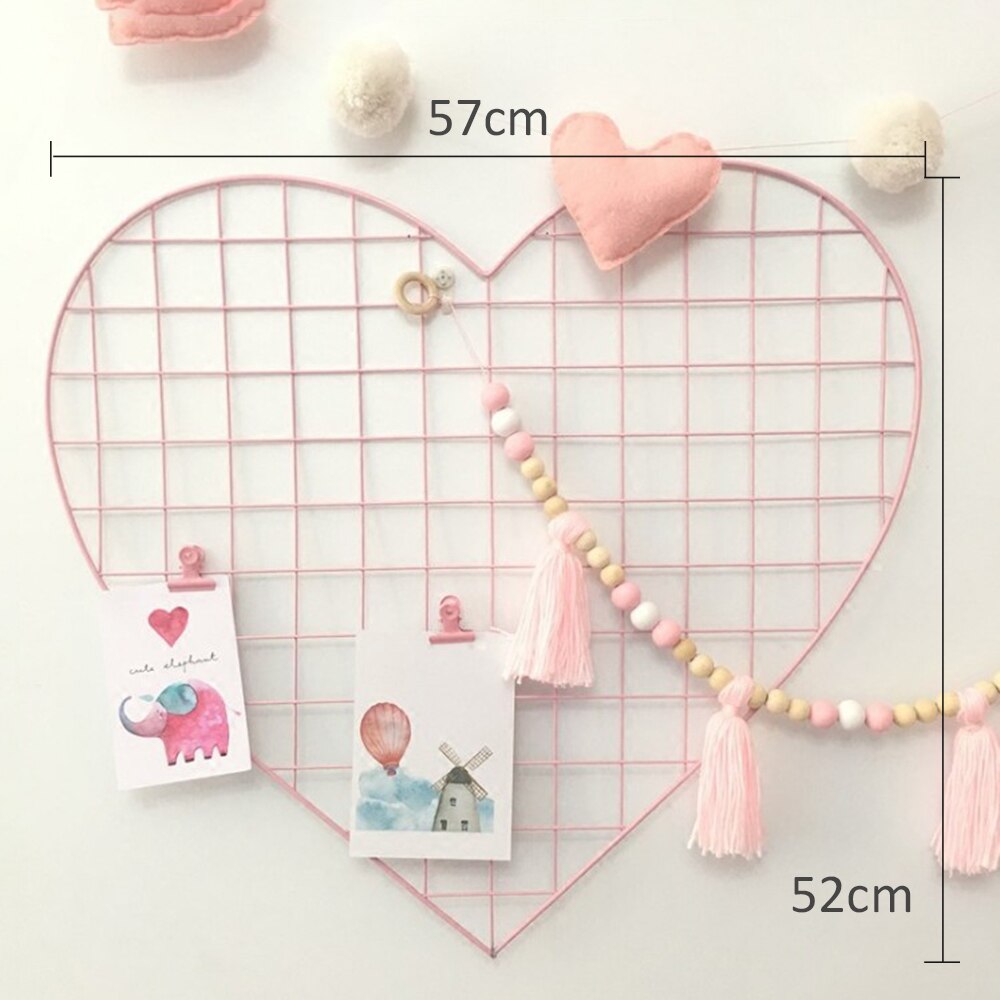 Home Decor Heart Wall Decoration Wall Photo Grid Panel Rack Clip Painted Wire Photograph Picture Hanging Frame Photo Organizer