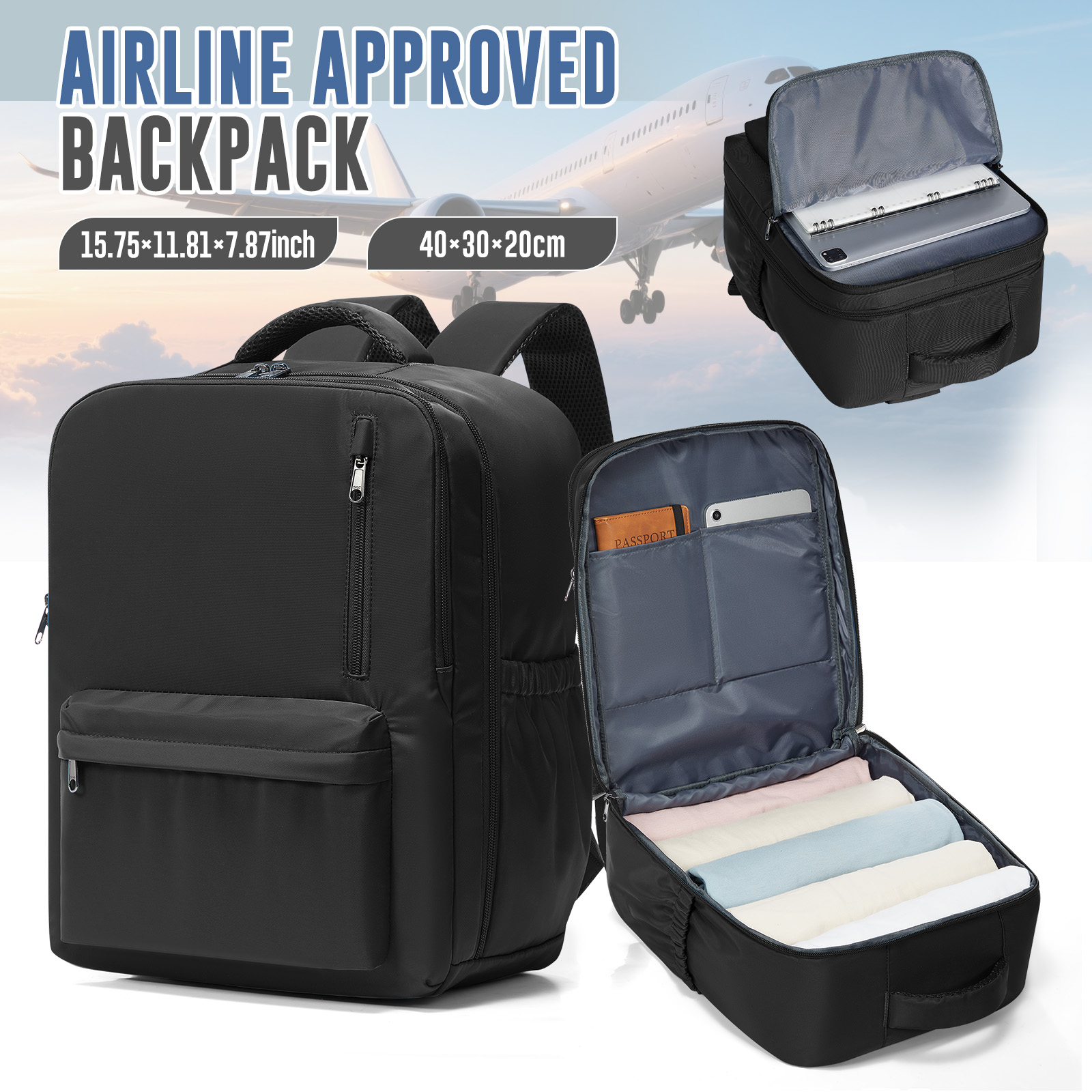 Mochila de viaje para avión de cabina 40x30x20, equipaje de mano, mochila de cabina Wizzair 40x30x20, bolsos de mano para hombres y mujeres, bolsas para ordenador portátil de 15,6 pulgadas