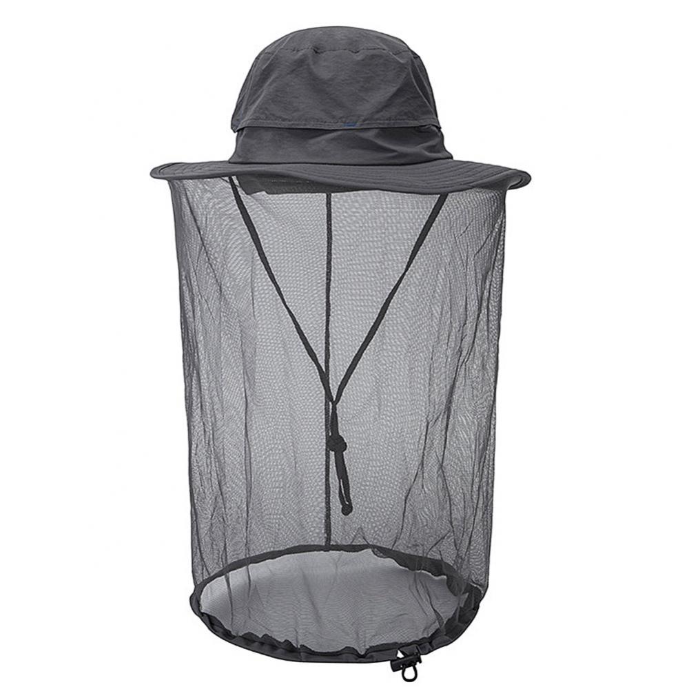 Sombrero de apicultura Unisex, malla mosquitera, máscara de red antimosquitos, antiinsectos, cabeza, máscara de protección facial, gorra de pesca al aire libre: Gris oscuro