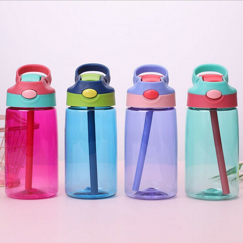 Classical Water Bottle With Straw 400ml Leak-proof Cute Sport Bottles PVC Water Pots Portable Kettles for Kids 4Colors