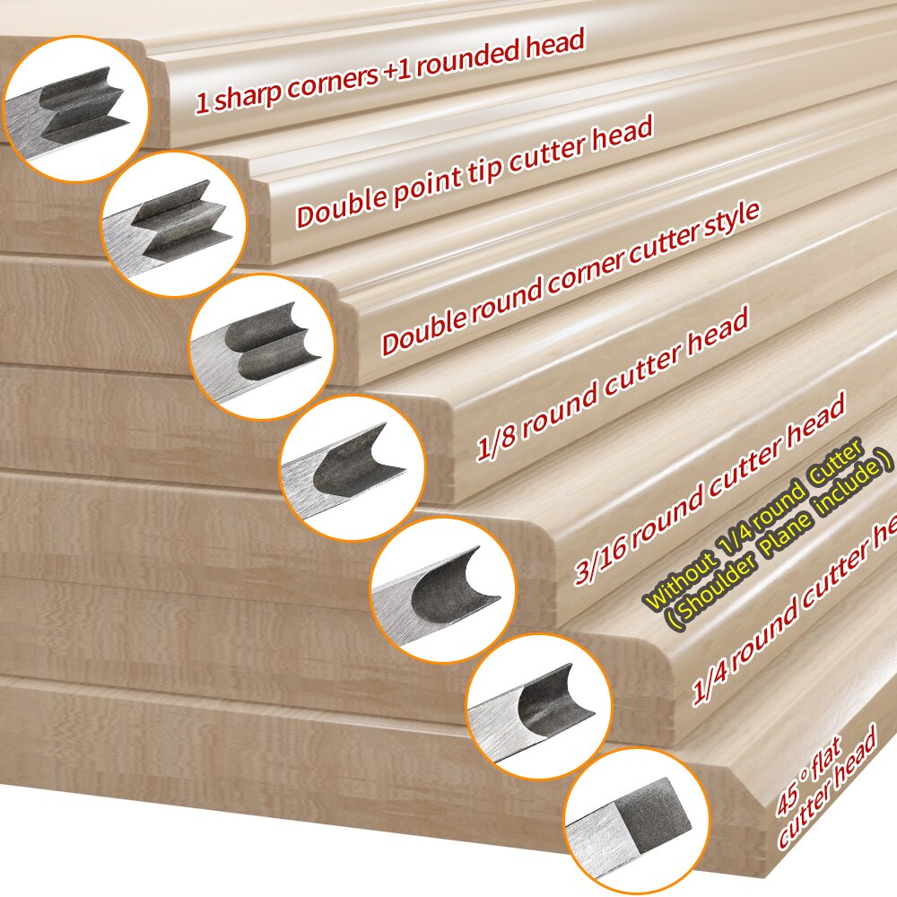 SOWELL Chamfer Hand Planer with Backer Woodworking Edge Corner Plane Manual Planer Carpenter Hand Tool: 6pcs Cutter