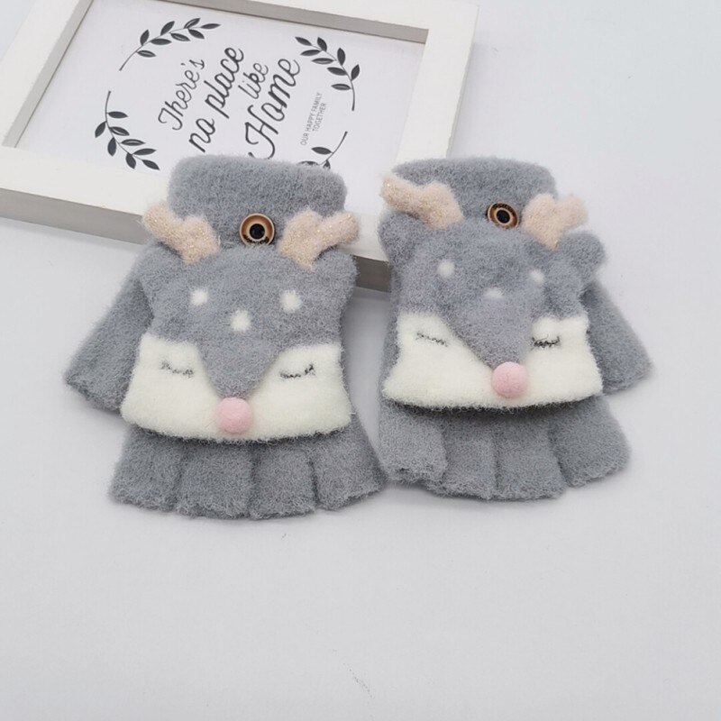63-7T niños bebé invierno hermosa dibujos animados versátil algodón medio dedo guantes: H