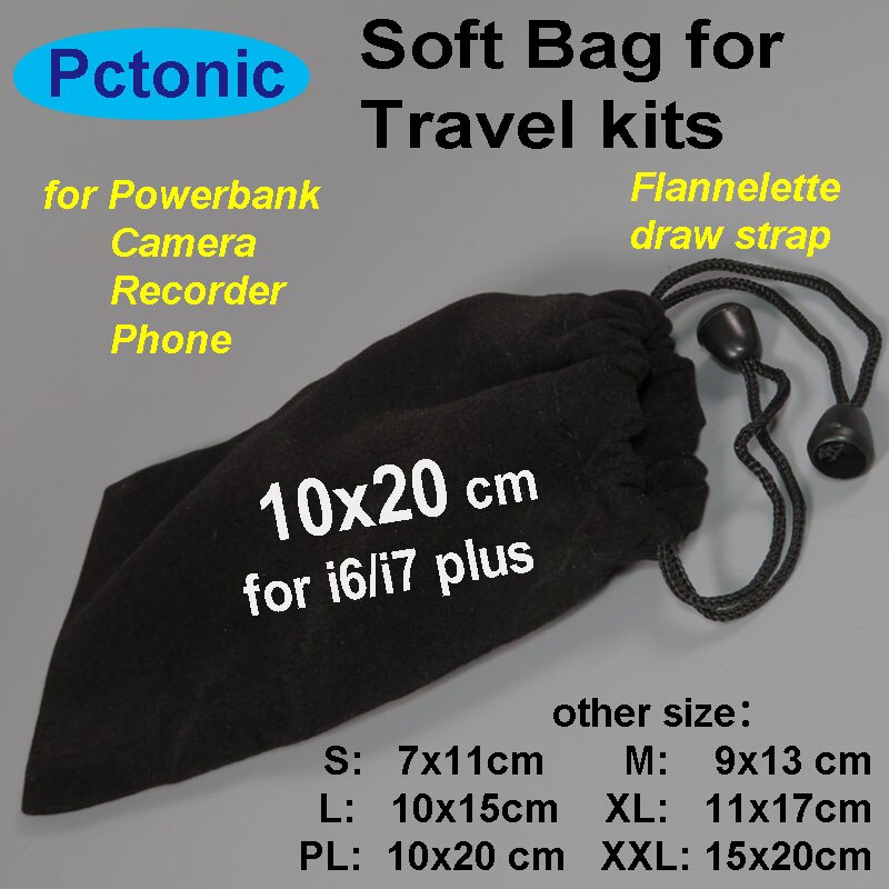 Pctonic zachte opbergtas velboa flanellen etui stoffen tas 10 x 20cm voor powerbank camera smartphone zwart voor iphone 6 7 plus