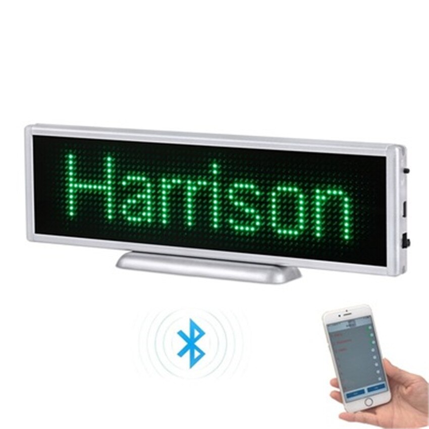 Indendørs  p3 16 * 64 pixel genopladeligt led fast-mobil besked led display panel og belyst skilt med app bluetooth funktion: Grøn