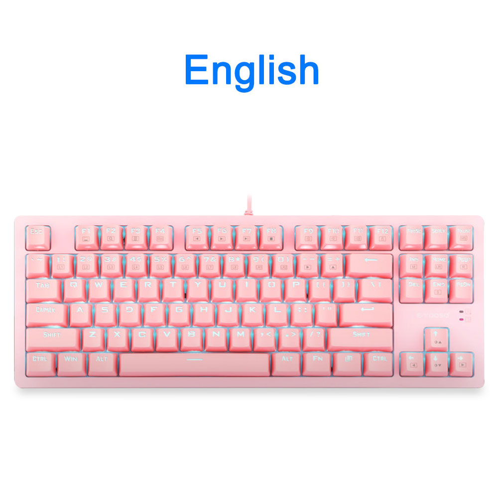 Teclado mecánico E-YOOSO K620 para juegos, conmutador azul, 87 teclas, retroiluminado, para ordenador, portátil y PC: K620-Pink