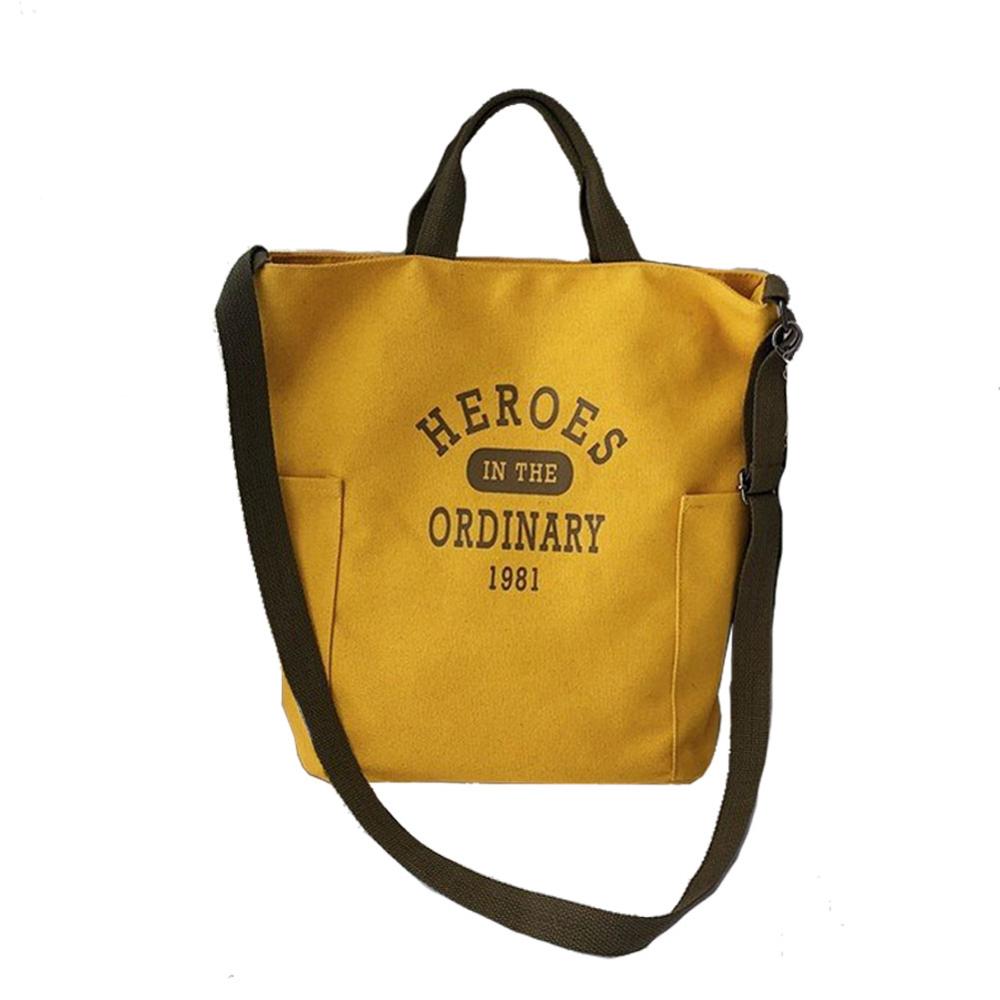 Frog Pendant Women College Style Canvas Bag Single Shoulder Bag Versatile Large Capacity Ladies Messenger Bags: Yellow