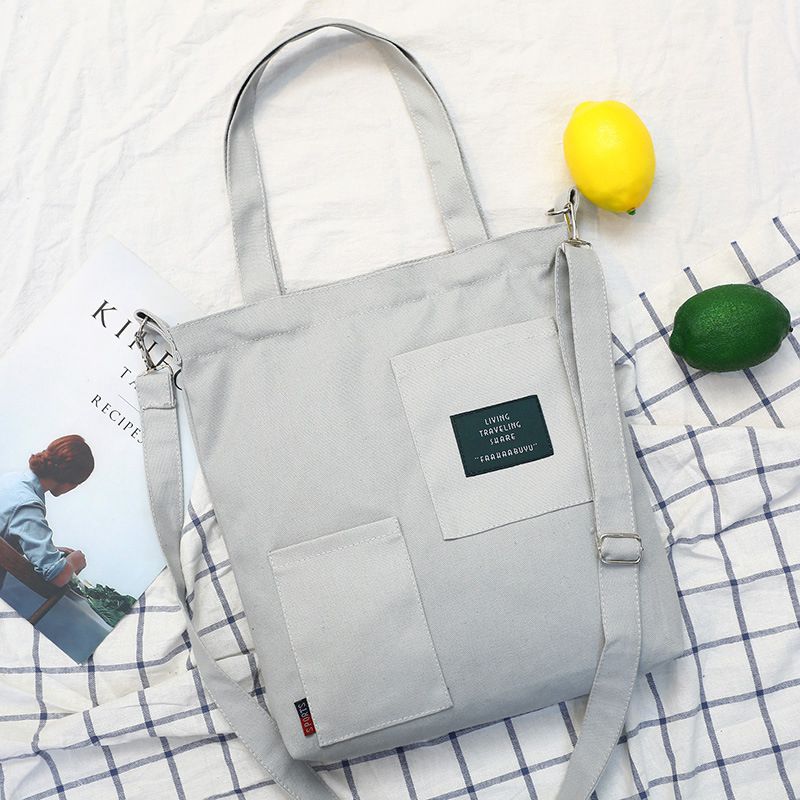 Bote Taschen für Frauen Neue Frauen Patch Buchstaben Leinwand Handtaschen Weibliche Schule lässig Schulter Taschen S2063: Grau