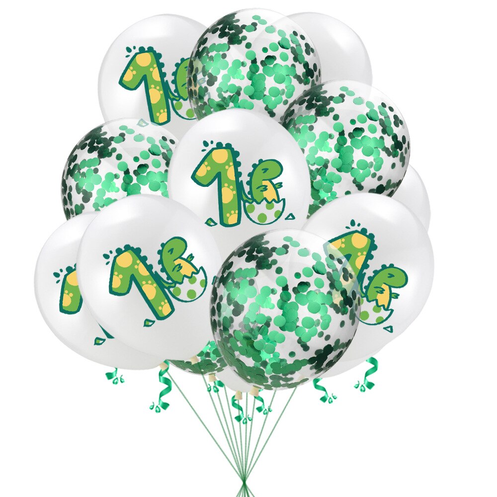 Globos de dinosaurio de dibujos animados 1st decoración de de cumpleaños dinosaurio de la edad del bebé globos bandera Banner Animal suministros: 10pcs  SET NO 3