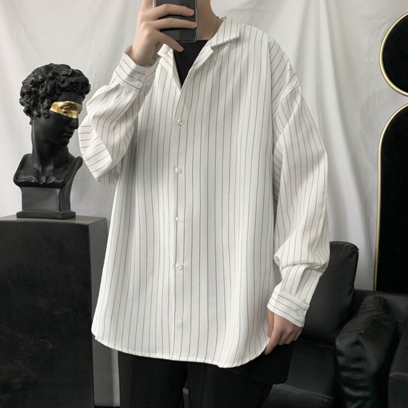 Camisa de vestir a la para hombres, camisa informal de negocios para la sociedad para hombres, Camiseta holgada salvaje de manga larga, camisas a rayas, M-2XL para hombres