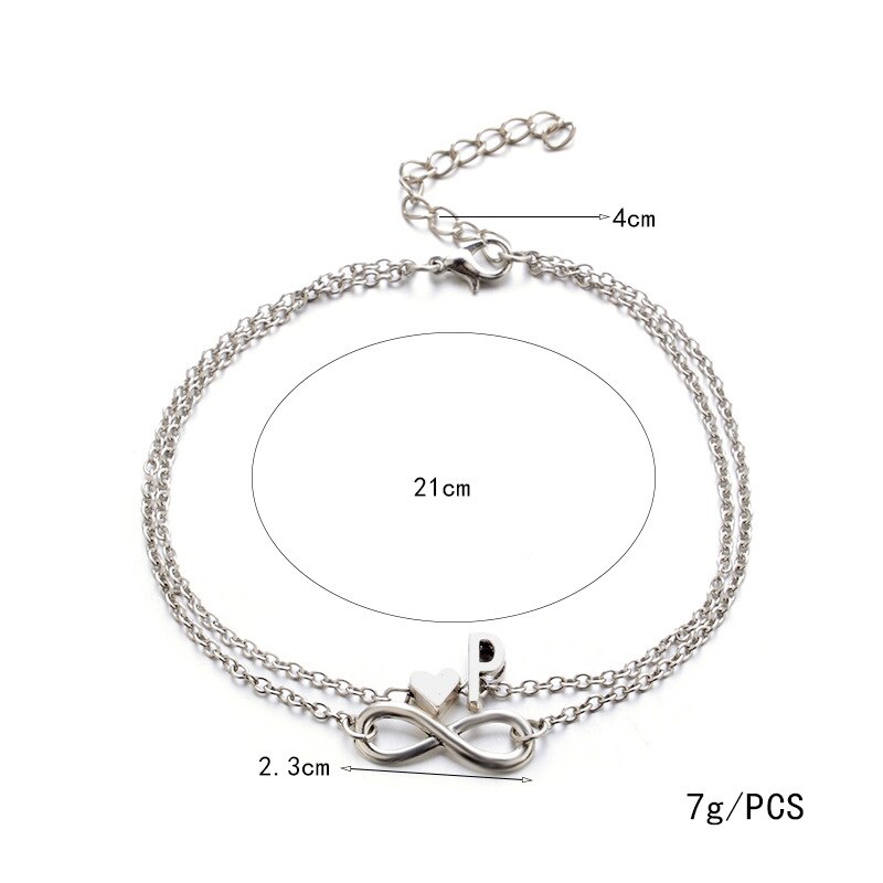 Heart Infinity Female Anklets Silver Color 26 Initial Letter Beach Foot Ankle Chain Bracelets for Women Jewelry
