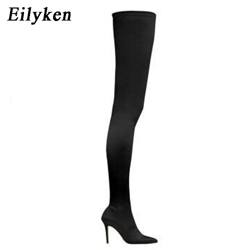 Eilyken – cuissardes hautes élastiques pour femmes, bottes extensibles au dessus du genou, Sexy, talons hauts, chaussettes, , 2022: Black / 9