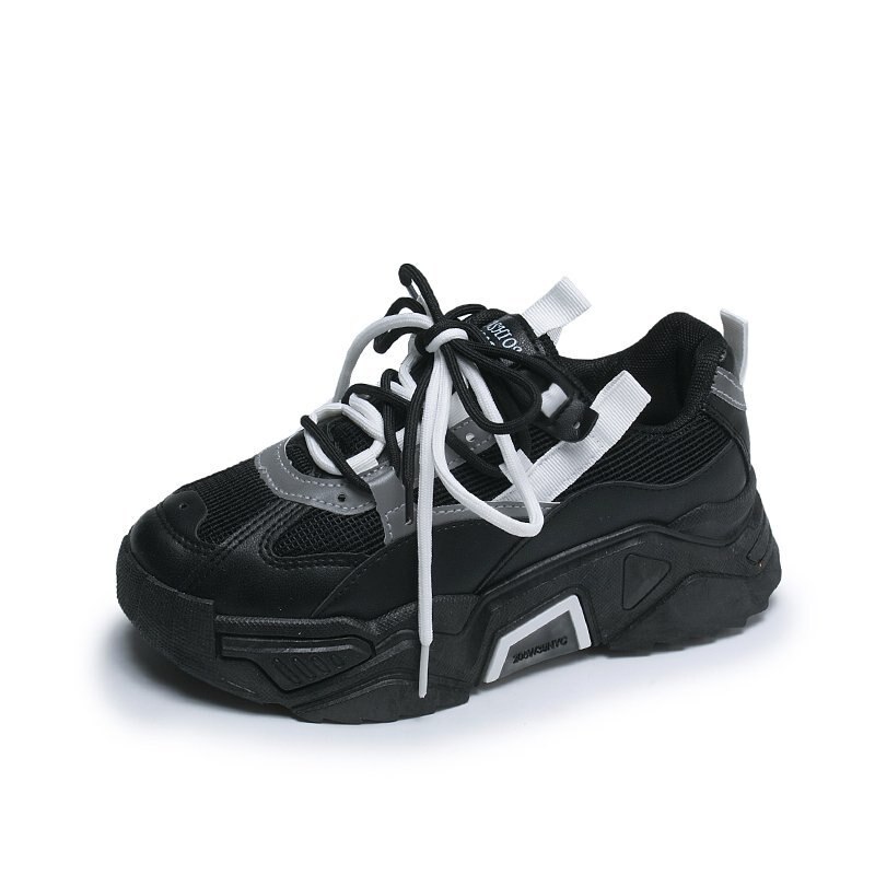 Baskets réfléchissantes pour femmes, chaussures de course à plateforme respirantes en maille, chaussures de sport de jogging antidérapantes et amortissantes pour l'extérieur: Noir / 39