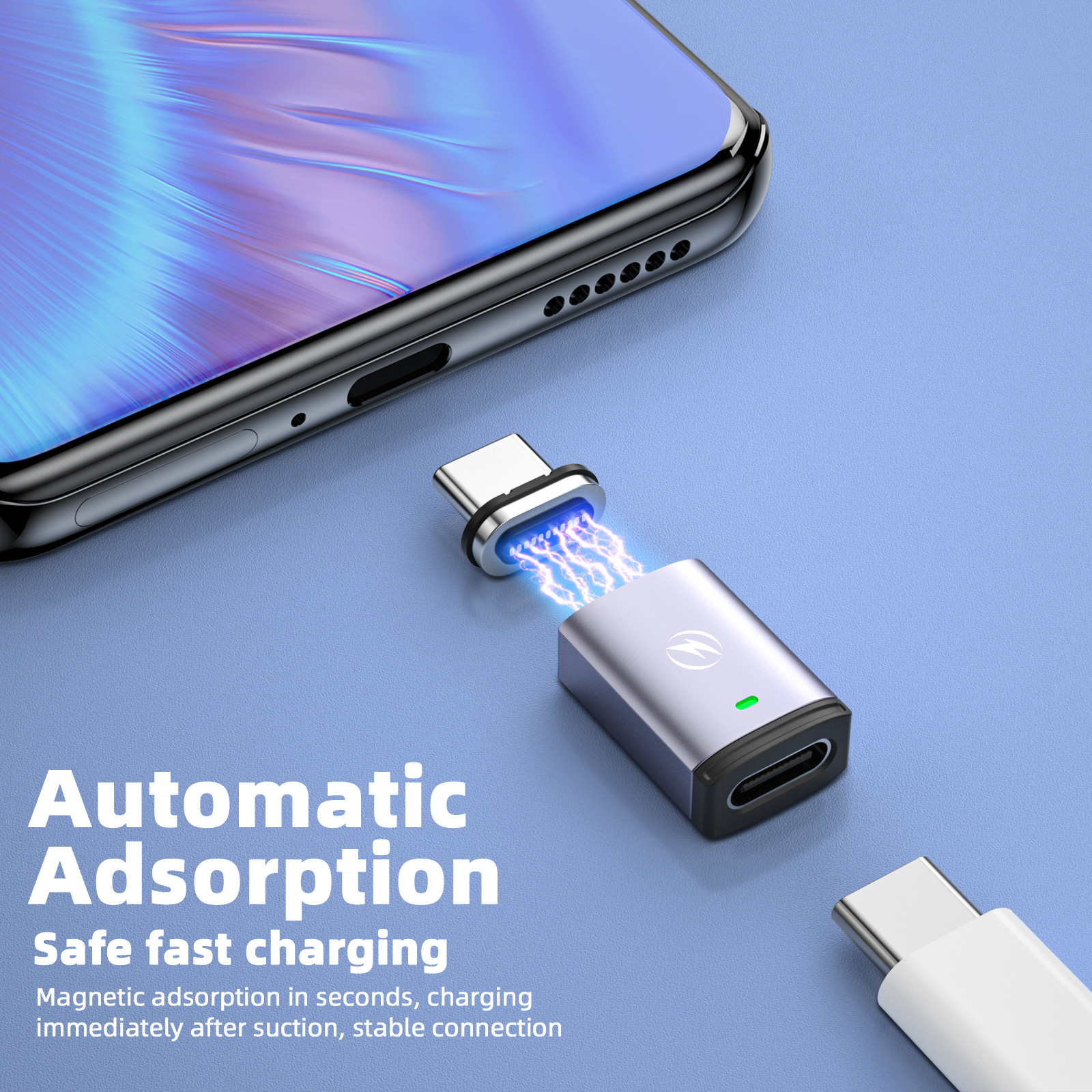 Magnetic USB C Adapter Support USB PD 100W Quick Charge, 480Mbp/s Data Transfer,Compatible for MacBook and Mostly USBC Devices