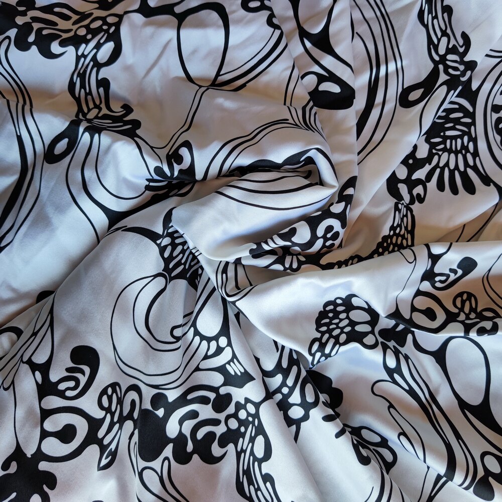 Tela de seda pura charmeuse, tela de seda negra y blanco, tela elástica de seda multicolor, tela escocesa de doble palacio, vestido