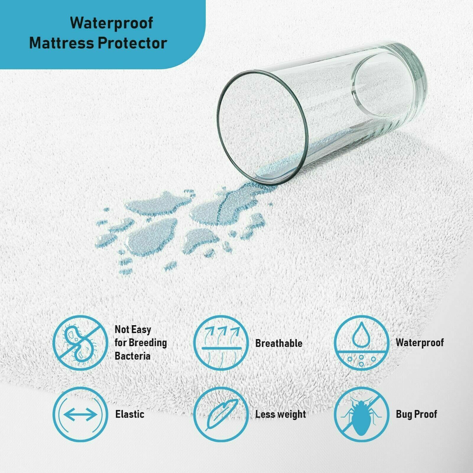 Waterproof Mattress Cover - Terry Cloth Protector - Breathable, Anti-Bacterial, Dust Mite Proof - Hotel & Home Use