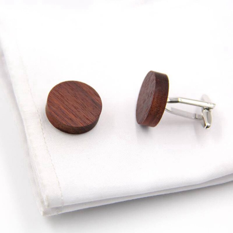 Business Cufflinks British Style Men's Wood Solid Wooden Cufflinks Men and Women French Shirts Round Cuff Buttons
