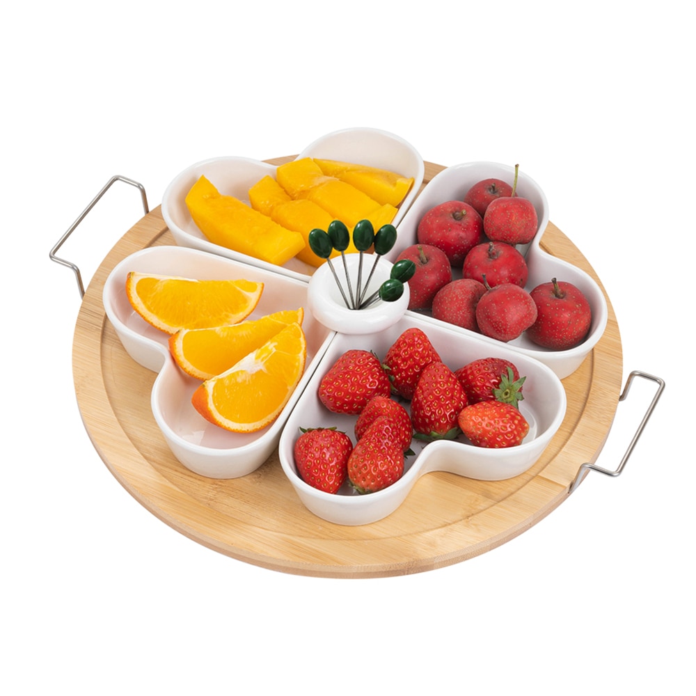 Ceramic Appetizer Condiment Serving Tray Platter Porcelain Dishes Wood Tray Ramekins Dipping Cups Sauce Dish Plate Dessert Bowls