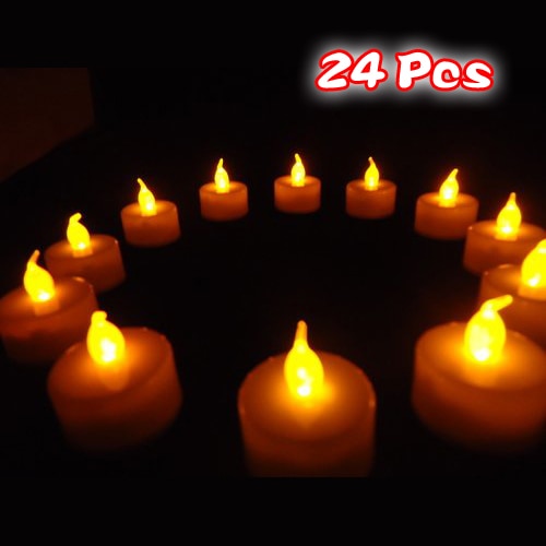24 Flickering Candle Set Runs on Batteries Flickers Like a Real Candle Battery Operated Tealight Candles Flameless Candle Wedd