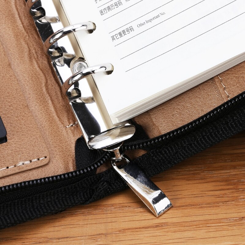 PU Leather Cover A6 Zipper Notebook Loose-Leaf Business Notepad With Calculator 20CB