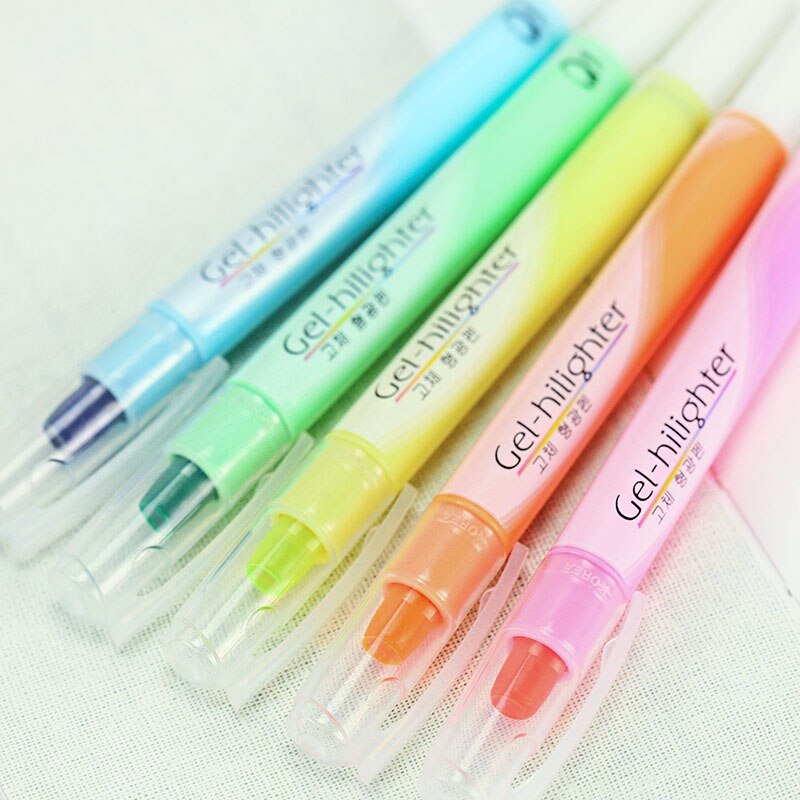 6 farger highlighter trender flat jelly solid tusj fargerik skrivemaling penner kontor skole merke