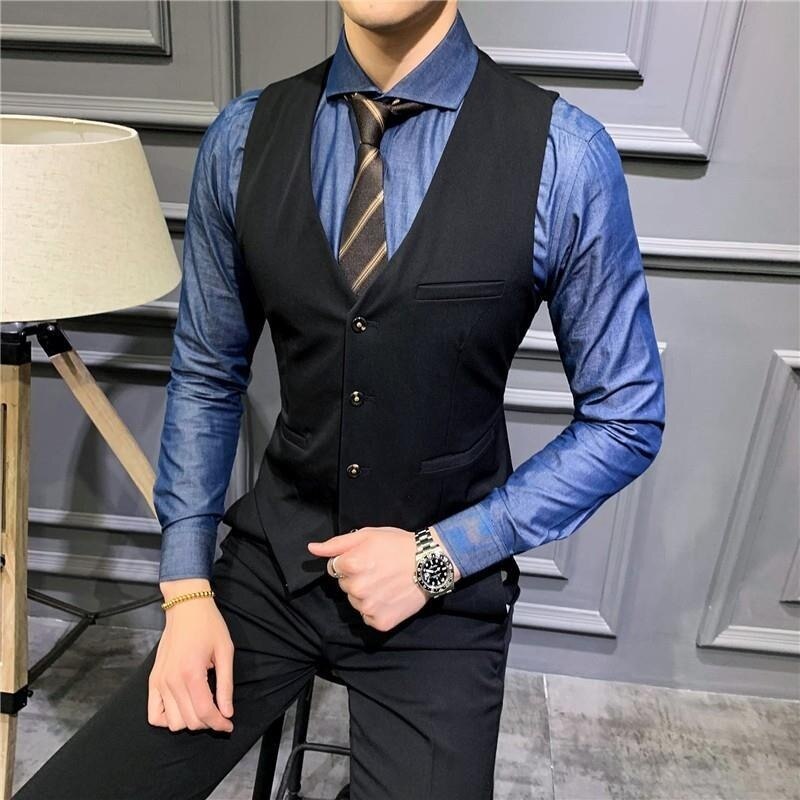 Men's Classic Formal Business Slim Fit Chain Dress Vest Suit Tuxedo Waistcoat Mens Wedding Vest