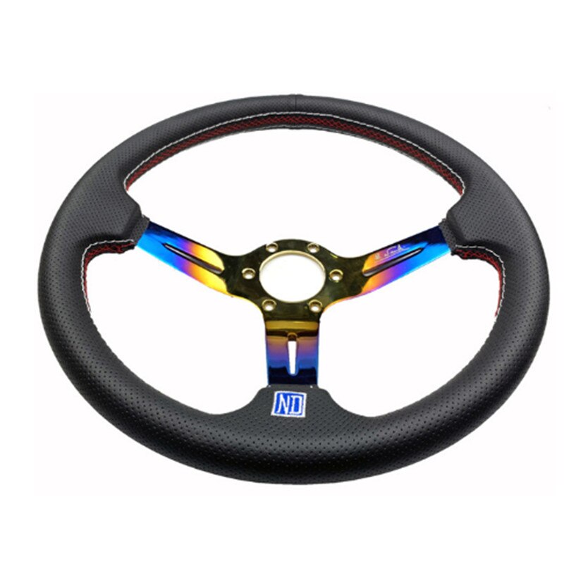 ND 350mm Burn blue Steering Wheel Leather Deep concave Steering Wheel Game Steering Wheel: C
