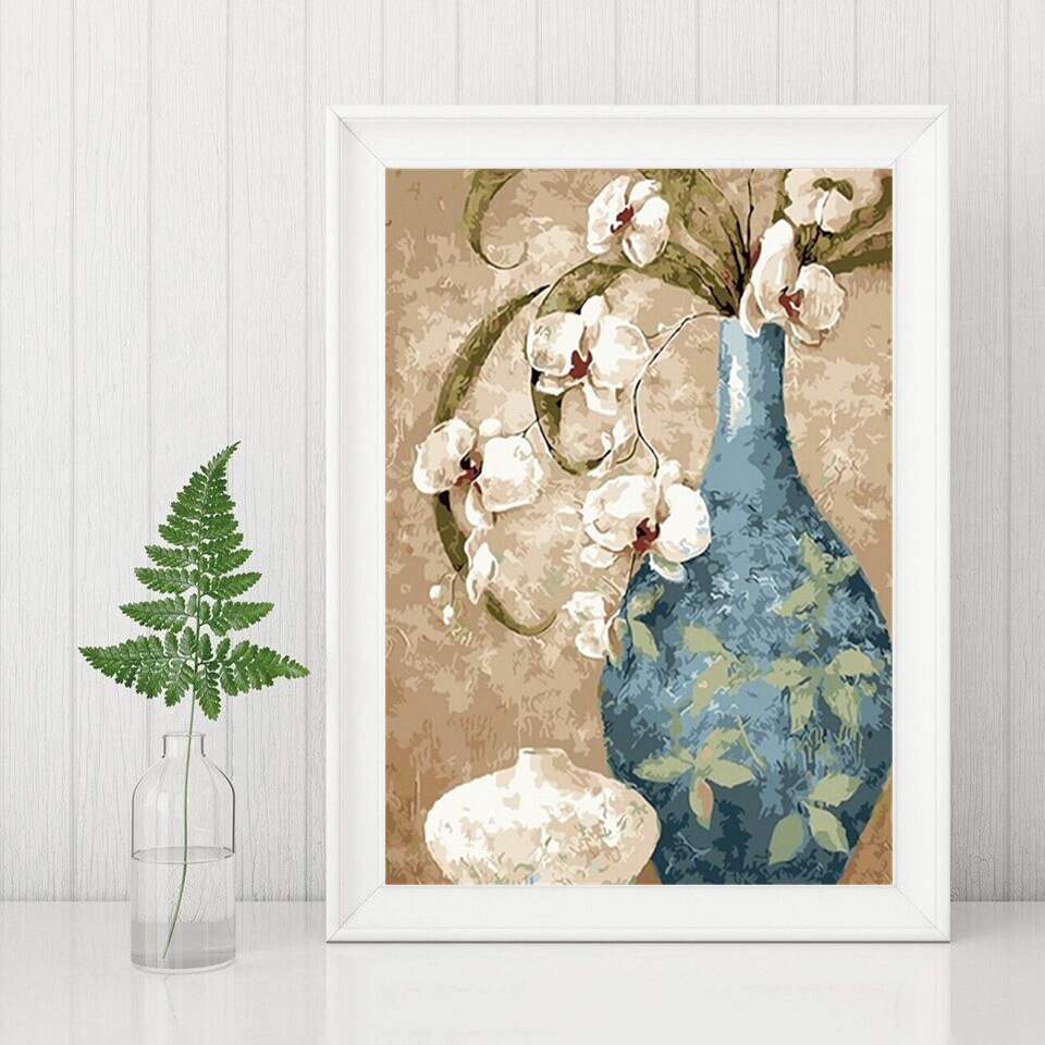 AZQSD, láminas de manualidades con pintura por números, Kits de pintura en lienzo, pintura al óleo por números de flores, jarrón para decoración del hogar, dibujo artístico de 40x50cm