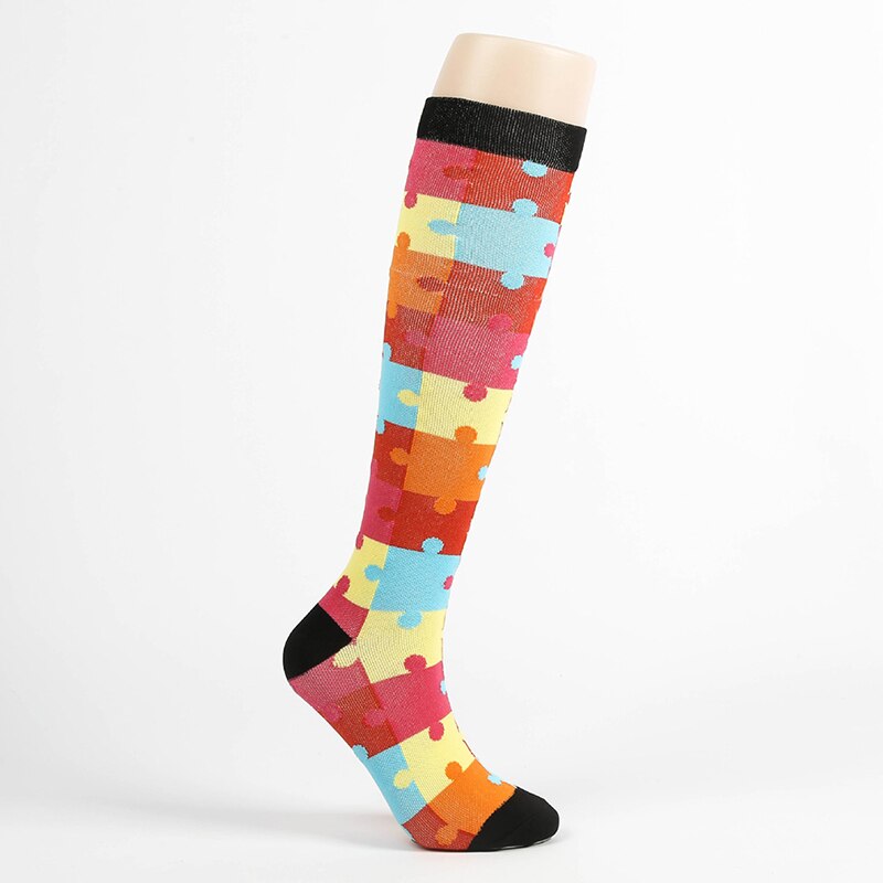 Chaussettes de Compression de sport en plein air pour hommes et femmes, couleur, bas d'allaitement élastique, chaussettes de pression d'équitation: multicolor-3 / M